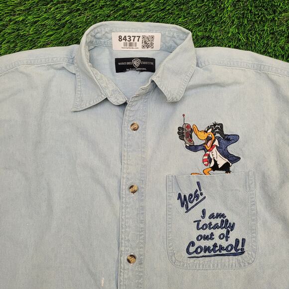 Vintage 90s Looney-Tunes Duffy-Duck Shirt M/L 22x29 Faded Blue - Picture 14 of 16